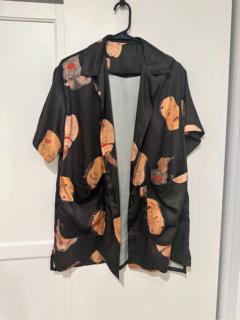 Labour Union Noh Mask Aloha Shirt Black & Orange - One Size